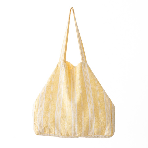 Linenme Yellow Linen Beach Bag Multistripe