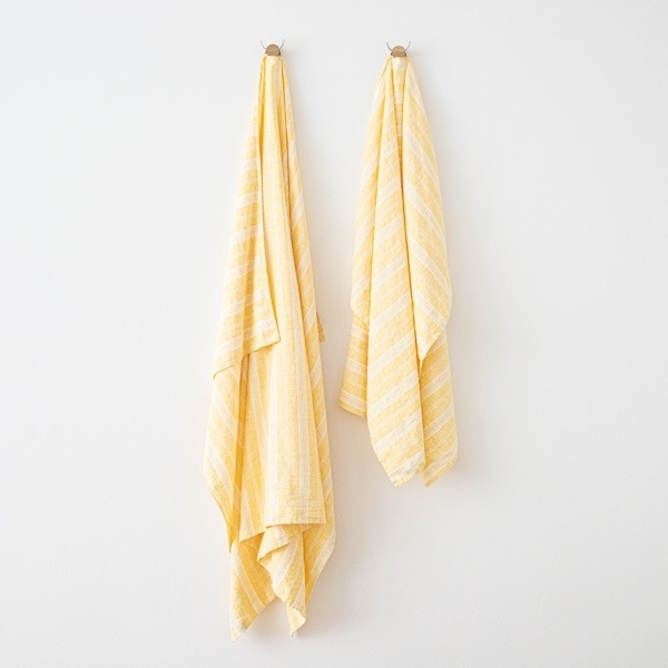 Linenme Yellow Linen Fabric Multistripe Washed