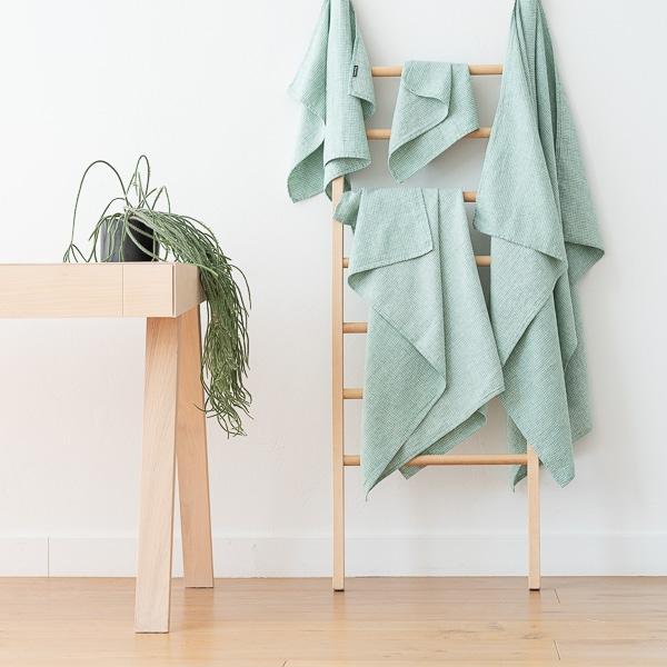 Linenme Mint Linen Cotton Bath Towels Set Wafer Washed