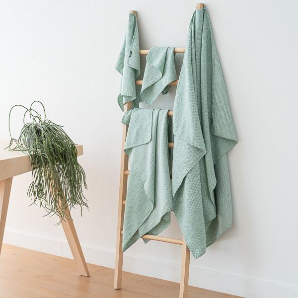 Linenme Mint Linen Cotton Bath Towels Set Wafer Washed
