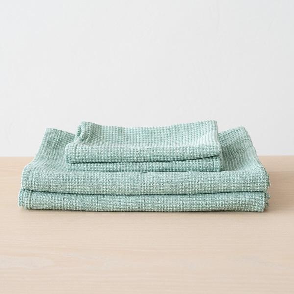 Linenme Mint Linen Cotton Bath Towels Set Wafer Washed