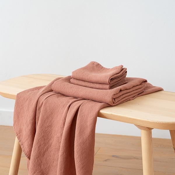 Linenme Mocha Linen Waffle Bath Towels And Hand Towels Washed