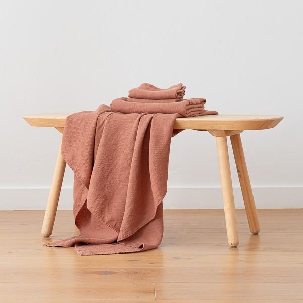 Linenme Mocha Linen Waffle Bath Towels And Hand Towels Washed