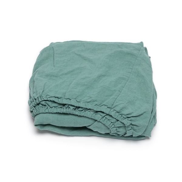 Linenme Moss Green Linen Deep Fitted Sheet Stone Washed