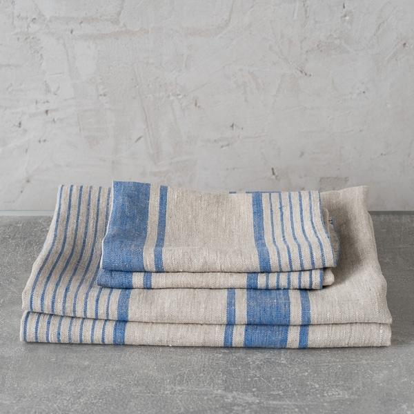 Linenme Natural Blue Striped Linen Towels Set Provence