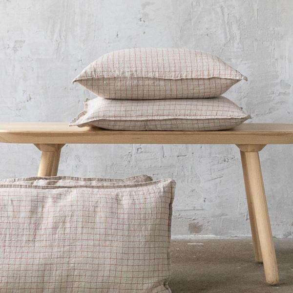 Linenme Natural Brick Check Washed Linen Cushion Cover
