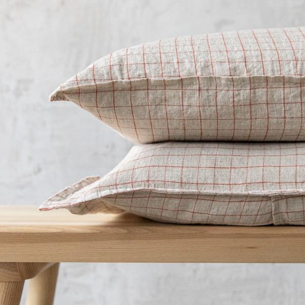 Linenme Natural Brick Check Washed Linen Cushion Cover