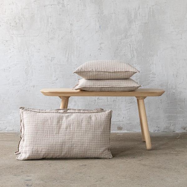 linenme Natural Brick Check Washed Linen Cushion Cover