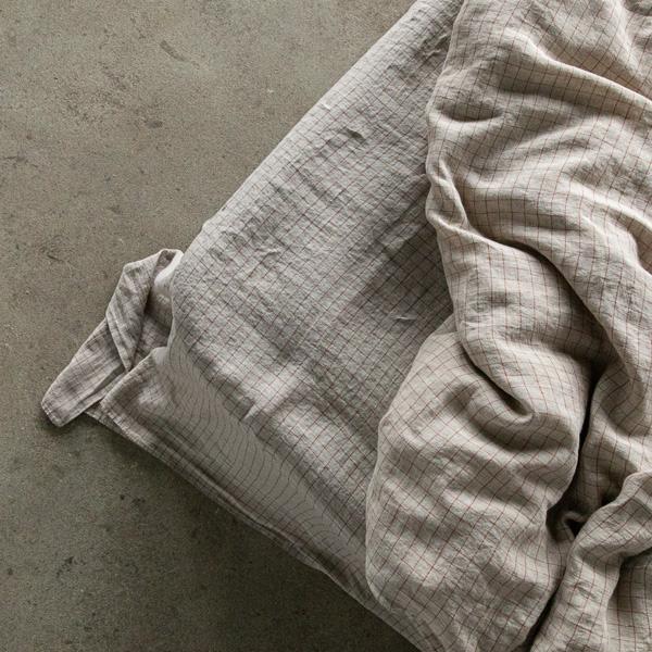 Linenme Natural Brick Check Washed Linen Flat Sheet