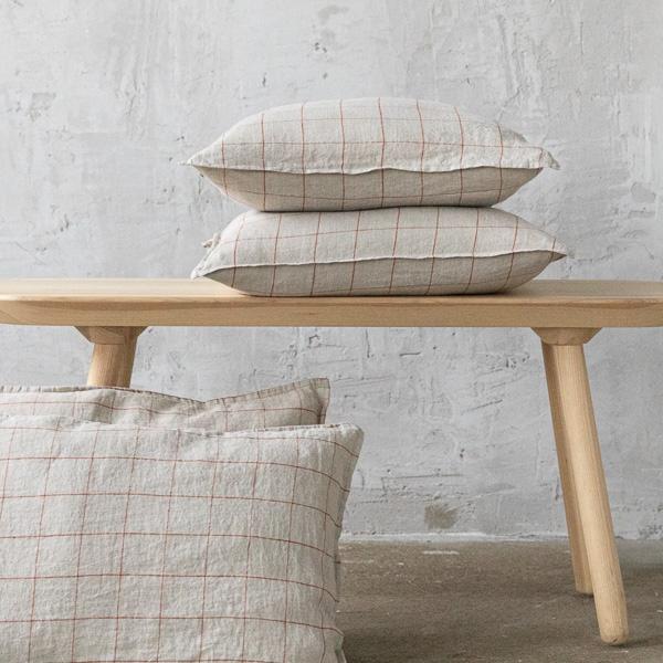 Linenme Natural Brick Large Check Linen Cushion Cover