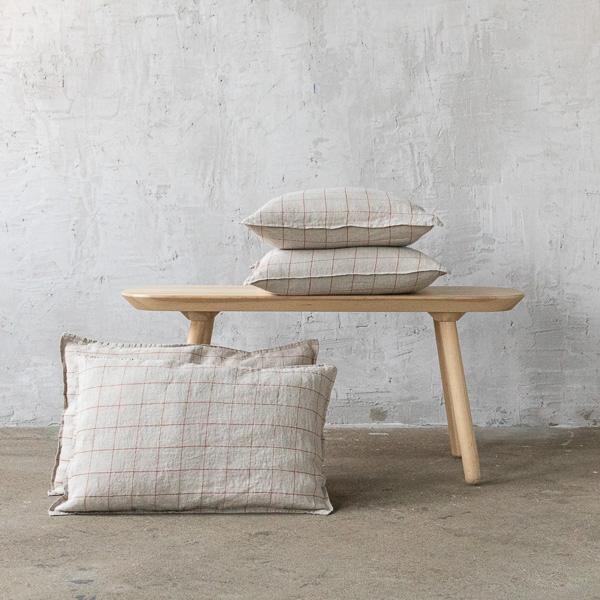 linenme Natural Brick Large Check Linen Cushion Cover