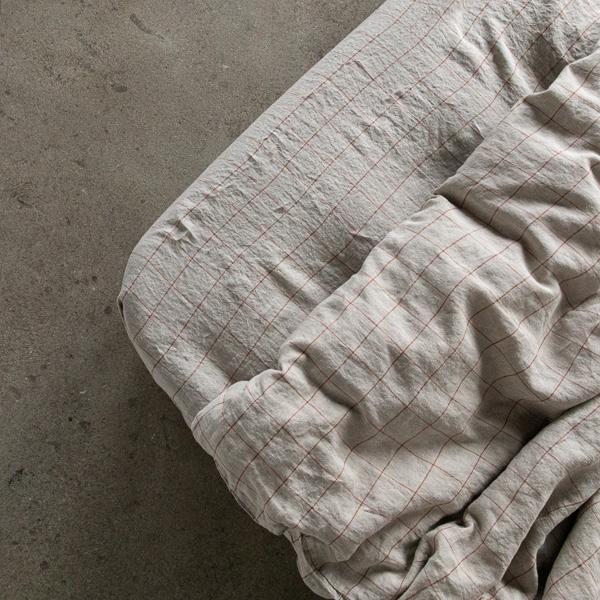 Linenme Natural Brick Window Pane Washed Bed Linen Fitted Sheet