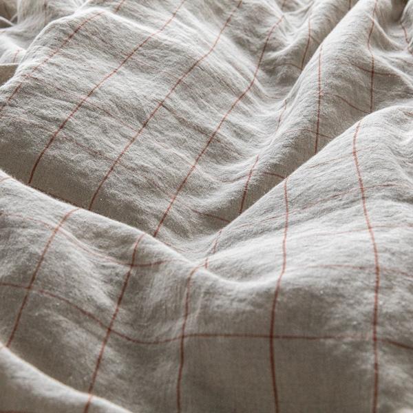 Linenme Natural Brick Window Pane Washed Bed Linen Fitted Sheet