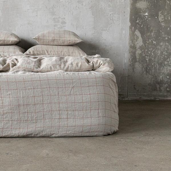 linenme Natural Brick Window Pane Washed Bed Linen Fitted Sheet