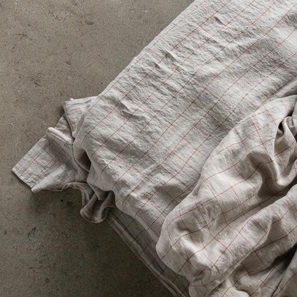 Linenme Natural Brick Window Pane Washed Bed Linen Flat Sheet