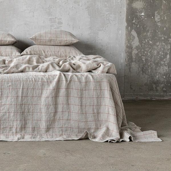 linenme Natural Brick Window Pane Washed Bed Linen Flat Sheet