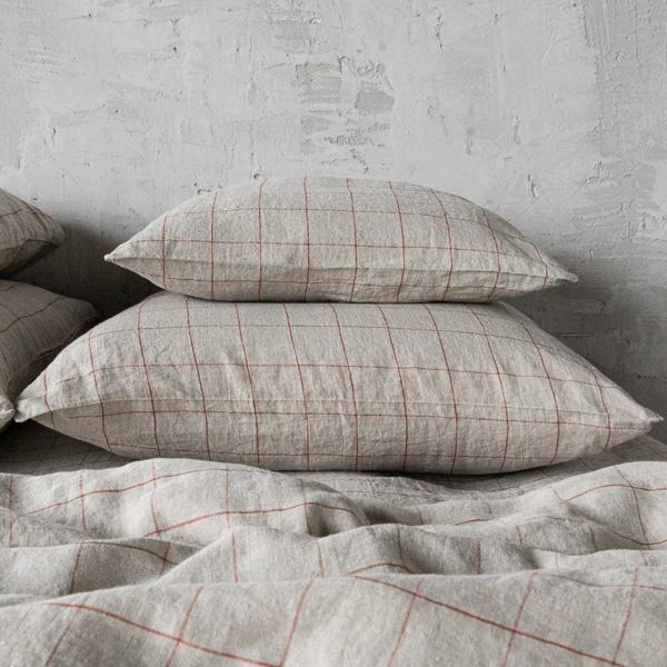 Linenme Natural Brick Window Pane Washed Bed Linen Pillow Case