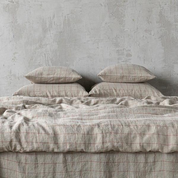 Linenme Natural Brick Window Pane Washed Bed Linen Pillow Case