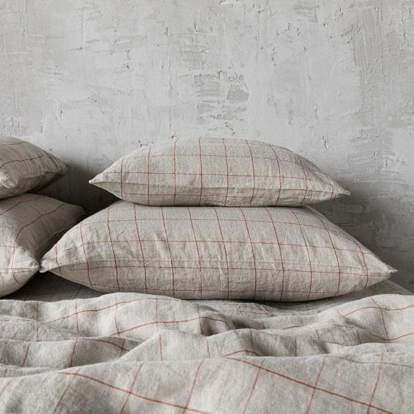 linenme Natural Brick Window Pane Washed Bed Linen Pillow Case