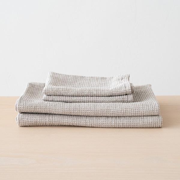 linenme Natural Linen Cotton Mix Bath Towels Set Wafer