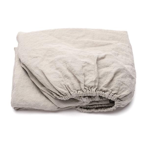 Linenme Natural Linen Deep Fitted Sheet Stone Washed