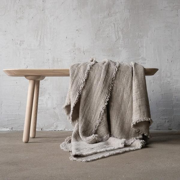 Linenme Natural Linen Throw With Fringes Washed Waffle