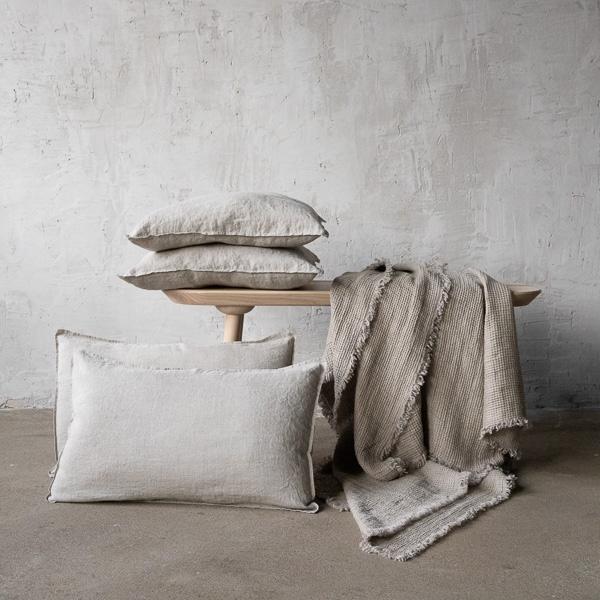 Linenme Natural Linen Throw With Fringes Washed Waffle