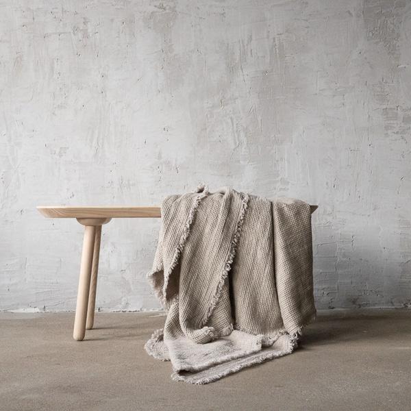 Linenme Natural Linen Throw With Fringes Washed Waffle