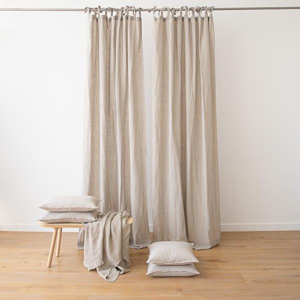 Linenme Natural Stone Washed Linen Curtain Panel With Ties