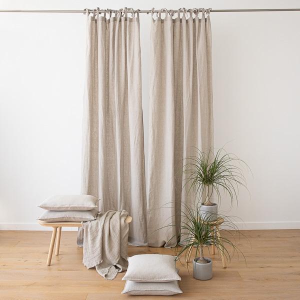 linenme Natural Stone Washed Linen Curtain Panel with Ties