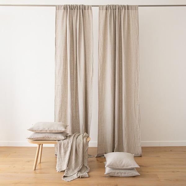 Linenme Natural Stone Washed Rod Pocket Linen Curtain Panel