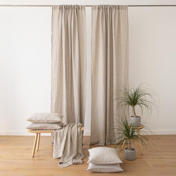 linenme Natural Stone Washed Rod Pocket Linen Curtain Panel
