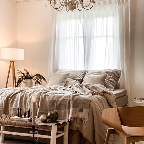 Linenme Natural Washed Bed Linen Crushed Fitted Sheet Deep Pocket