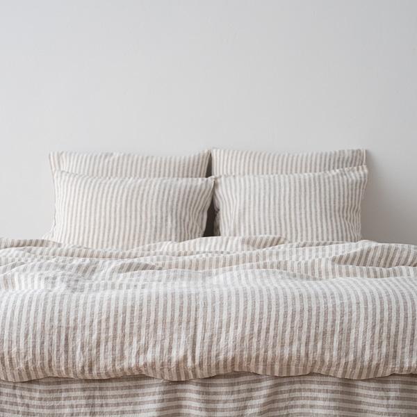 Linenme Natural Washed Bed Linen Duvet Ticking Stripe