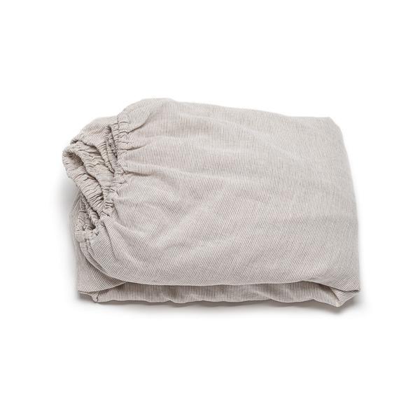 Linenme Natural Washed Bed Linen Fitted Sheet Pinstripe