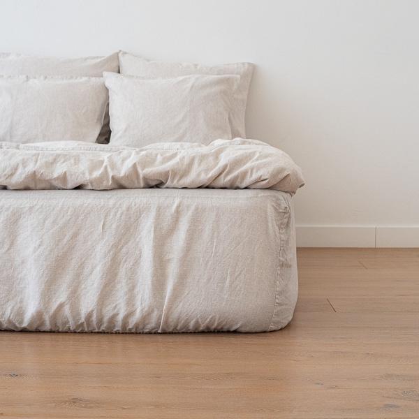 linenme Natural Washed Bed Linen Fitted Sheet Pinstripe