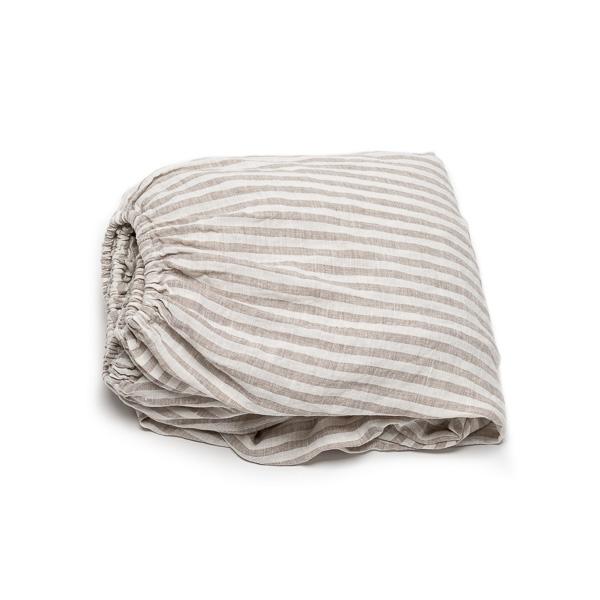 Linenme Natural Washed Bed Linen Fitted Sheet Ticking Stripe