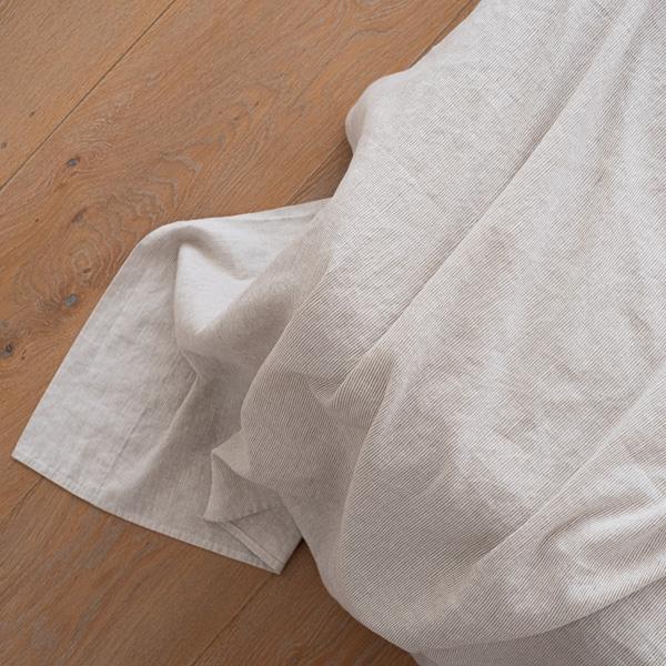 Linenme Natural Washed Bed Linen Flat Sheet Pinstripe