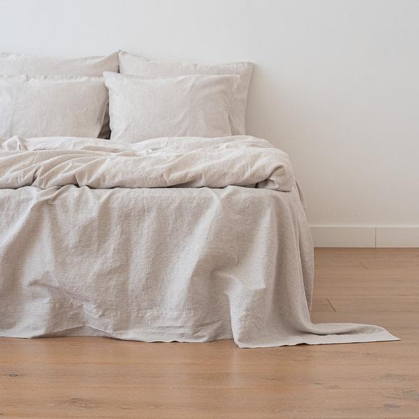 linenme Natural Washed Bed Linen Flat Sheet Pinstripe