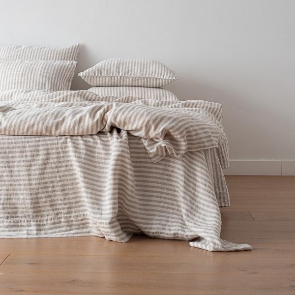 Linenme Natural Washed Bed Linen Flat Sheet Ticking Stripe