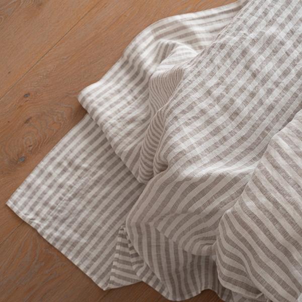 Linenme Natural Washed Bed Linen Flat Sheet Ticking Stripe