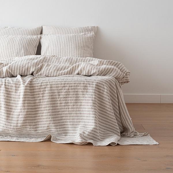 linenme Natural Washed Bed Linen Flat Sheet Ticking Stripe