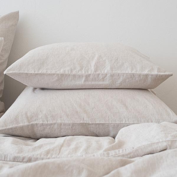 Linenme Natural Washed Bed Linen Pillow Case Pinstripe