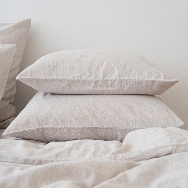 linenme Natural Washed Bed Linen Pillow Case Pinstripe