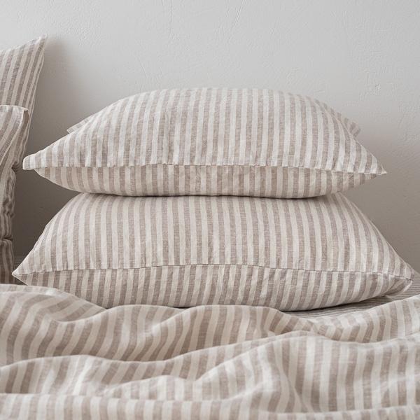 Linenme Natural Washed Bed Linen Pillow Case Ticking Stripe