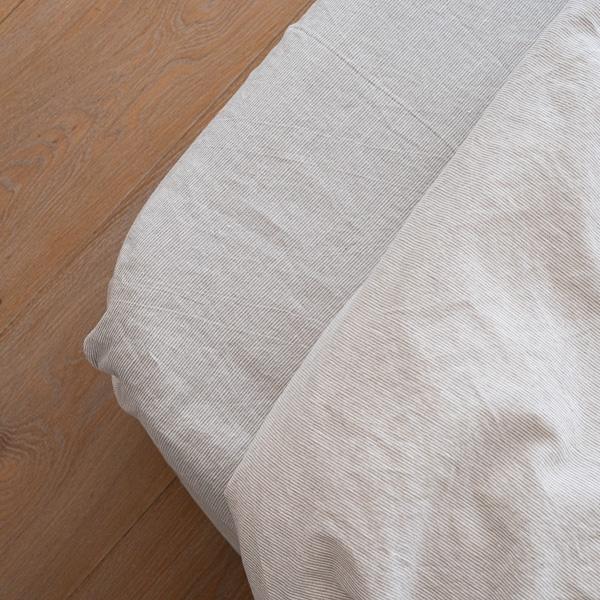 Linenme Natural Washed Bed Linen Pinstripe Fitted Sheet Deep Pocket