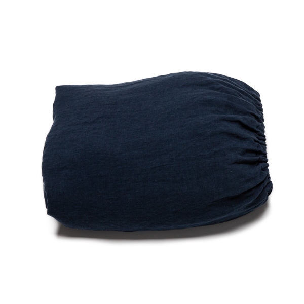 Linenme Navy Blue Linen Deep Fitted Sheet Stone Washed