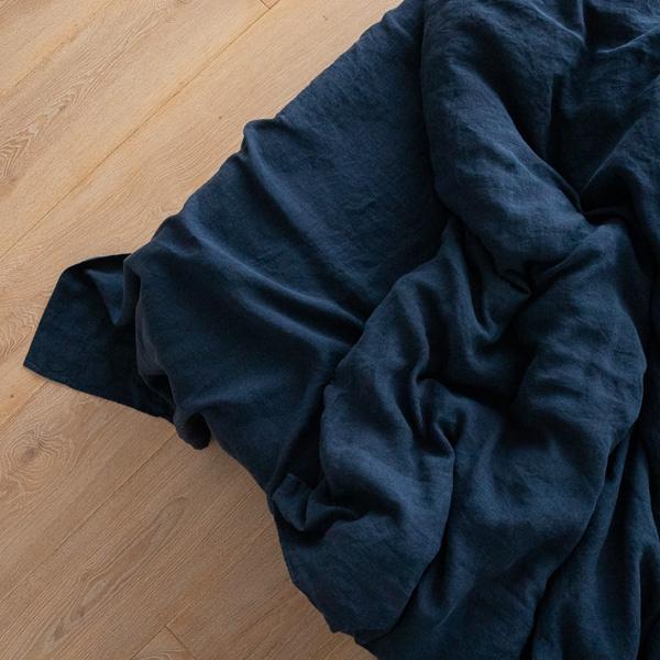 Linenme Navy Blue Stone Washed Bed Linen Flat Sheet