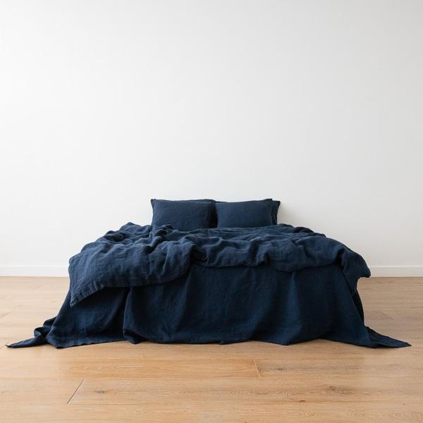 Linenme Navy Blue Stone Washed Bed Linen Flat Sheet
