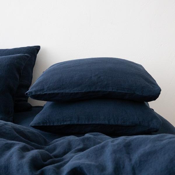 linenme Navy Blue Stone Washed Bed Linen Pillow Case